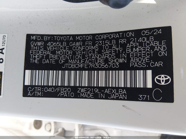 JTDBCMFE7R3056703 Toyota Corolla Hybrid Le