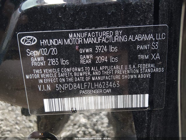 2020 Hyundai Elantra Value Edition მანქანა იყიდება აუქციონზე, vin: 5NPD84LF7LH623463, აუქციონის ნომერი: 45088241