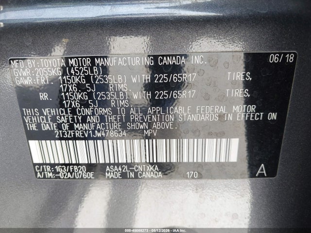 2T3ZFREV1JW478634 Toyota RAV4 LE