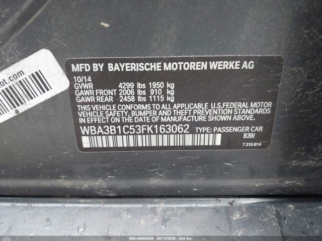 Продажа на аукционе авто 2015 Bmw 320i, vin: WBA3B1C53FK163062, номер лота: 45088306