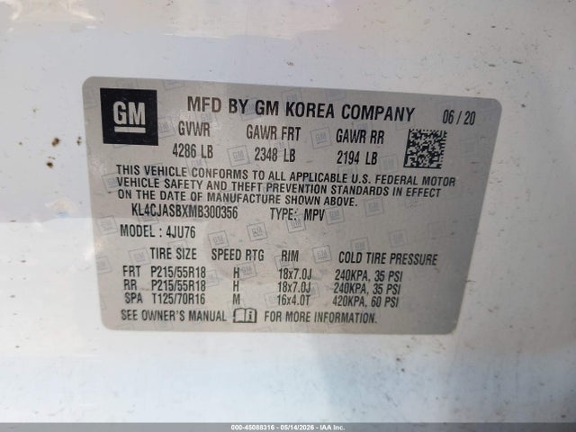 Aukcja sprzedaży 2021 Buick Encore Fwd Preferred, vin: KL4CJASBXMB300356, numer aukcji: 45088316
