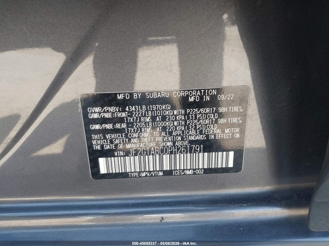 Aukcja sprzedaży 2023 Subaru Crosstrek, vin: JF2GTABCOPH261791, numer aukcji: 45088337