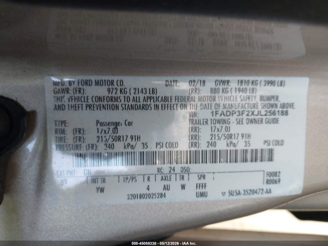 Продаж на аукціоні авто 2018 Ford Focus Se, vin: 1FADP3F2XJL256188, номер лоту: 45088338