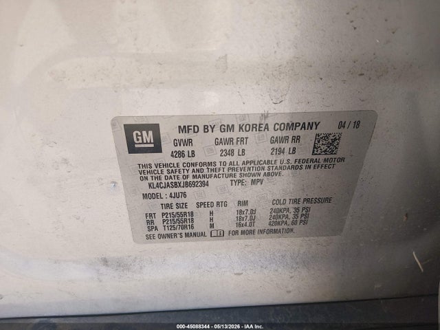 Aukcja sprzedaży 2018 Buick Encore Preferred, vin: KL4CJASBXJB692394, numer aukcji: 45088344