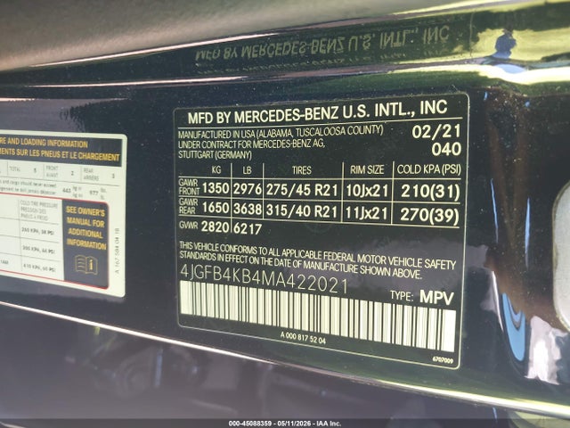 2021 Mercedes-benz Gle 350 4matic მანქანა იყიდება აუქციონზე, vin: 4JGFB4KB4MA422021, აუქციონის ნომერი: 45088359