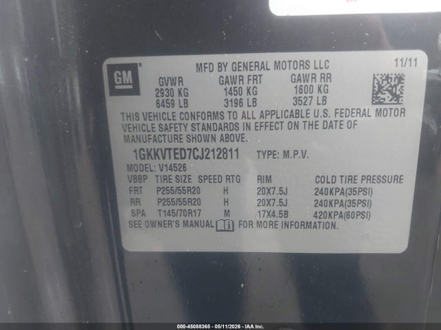 Aukcja sprzedaży 2012 Gmc Acadia Denali, vin: 1GKKVTED7CJ212811, numer aukcji: 45088365