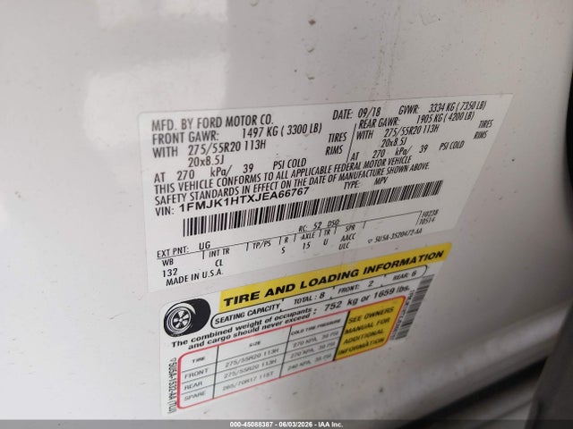 Aukcja sprzedaży 2018 Ford Expedition Max Xlt, vin: 1FMJK1HTXJEA66767, numer aukcji: 45088387