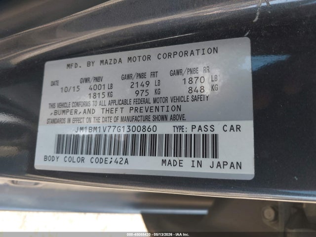 2016 Mazda Mazda3 I Touring მანქანა იყიდება აუქციონზე, vin: JM1BM1V77G1300860, აუქციონის ნომერი: 45088420
