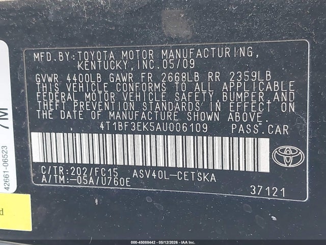 45088442 :رقم المزاد ، 4T1BF3EK5AU006109 vin ، 2010 Toyota Camry Se مزاد بيع