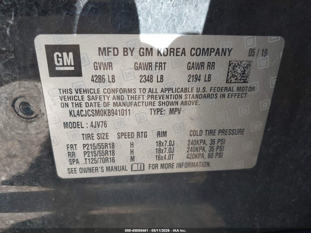 Aukcja sprzedaży 2019 Buick Encore Fwd Essence, vin: KL4CJCSM0KB941011, numer aukcji: 45088461