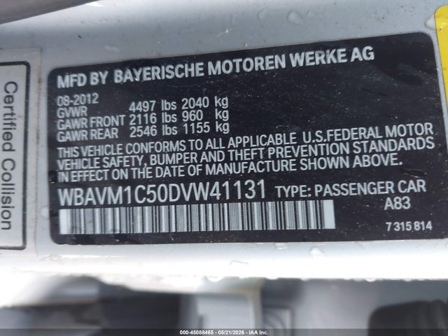 2013 Bmw X1 Sdrive28i მანქანა იყიდება აუქციონზე, vin: WBAVM1C50DVW41131, აუქციონის ნომერი: 45088465