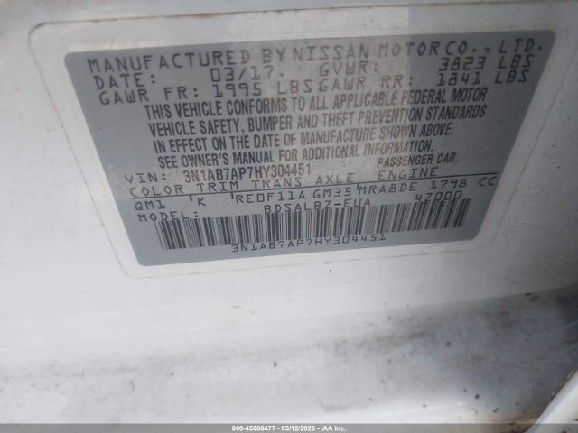 Aukcja sprzedaży 2017 Nissan Sentra S, vin: 3N1AB7AP7HY304451, numer aukcji: 45088477