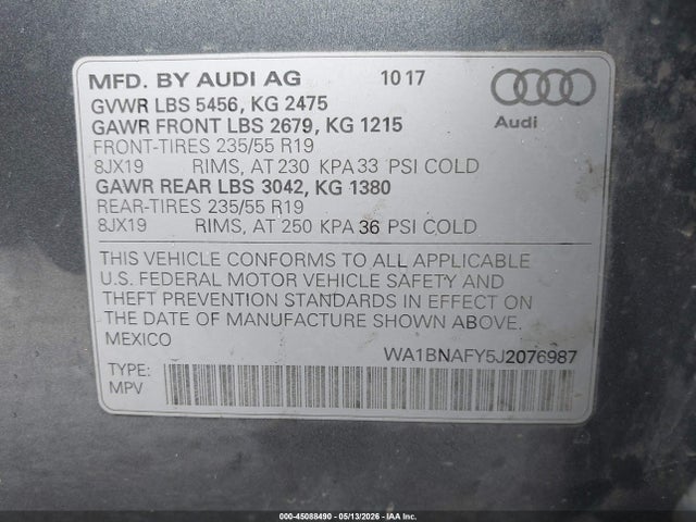 Продажа на аукционе авто 2018 Audi Q5 2.0t Premium, vin: WA1BNAFY5J2076987, номер лота: 45088490