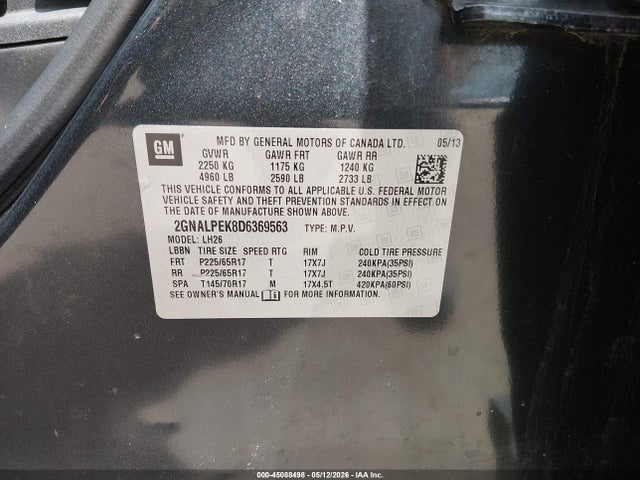2013 Chevrolet Equinox 2lt მანქანა იყიდება აუქციონზე, vin: 2GNALPEK8D6369563, აუქციონის ნომერი: 45088498