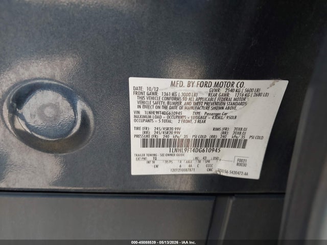 Aukcja sprzedaży 2013 Lincoln Mks Ecoboost, vin: 1LNHL9FT4DG610945, numer aukcji: 45088539