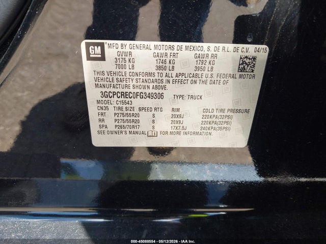 2015 Chevrolet Silverado 1500 1lt მანქანა იყიდება აუქციონზე, vin: 3GCPCREC0FG349306, აუქციონის ნომერი: 45088554