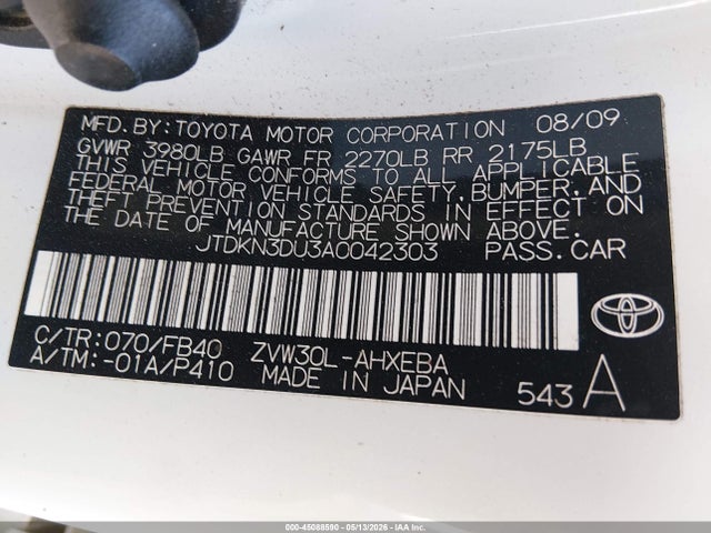 Aukcja sprzedaży 2010 Toyota Prius Ii, vin: JTDKN3DU3A0042303, numer aukcji: 45088590