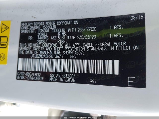 Продажа на аукционе авто 2017 Lexus Rx 350, vin: JTJBZMCA5H2013673, номер лота: 45088617