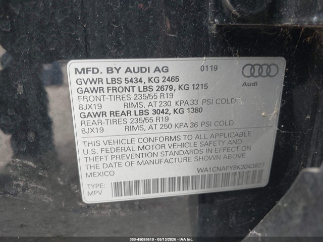 Aukcja sprzedaży 2019 Audi Q5 45 Premium, vin: WA1CNAFY8K2043827, numer aukcji: 45088619