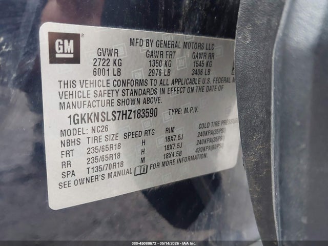 Aukcja sprzedaży 2017 Gmc Acadia Sle-2, vin: 1GKKNSLS7HZ183590, numer aukcji: 45088672