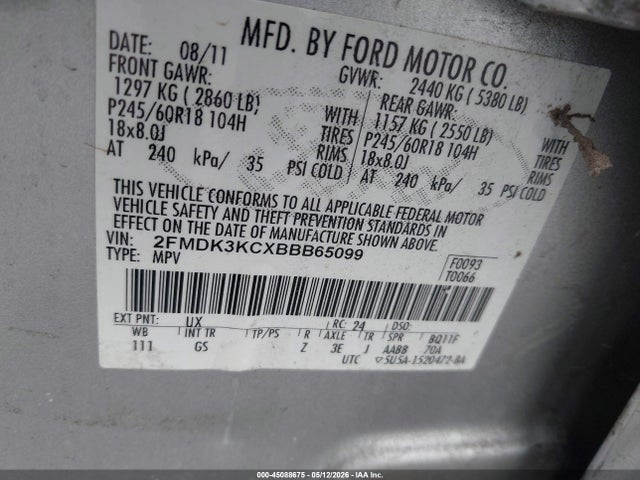 Aukcja sprzedaży 2011 Ford Edge Limited, vin: 2FMDK3KCXBBB65099, numer aukcji: 45088675