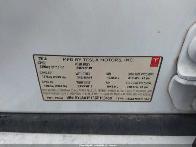 Продаж на аукціоні авто 2016 Tesla Model S 60/70/75/85, vin: 5YJSA1E13GF159488, номер лоту: 45088692