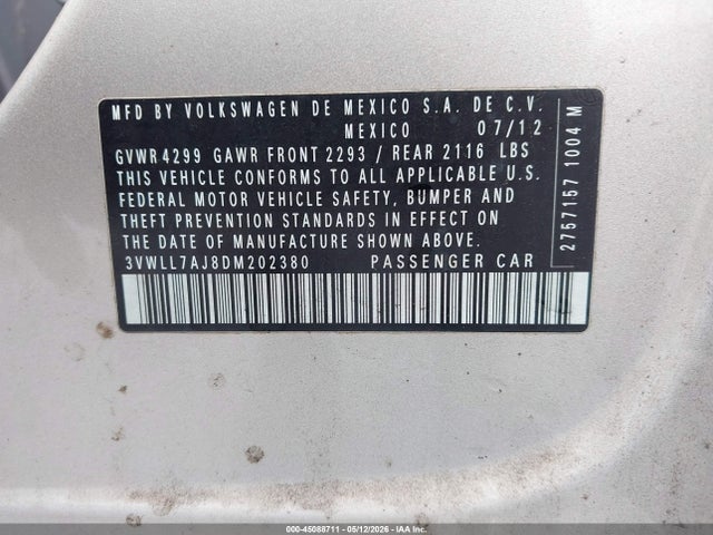 Aukcja sprzedaży 2013 Volkswagen Jetta 2.0l Tdi, vin: 3VWLL7AJ8DM202380, numer aukcji: 45088711