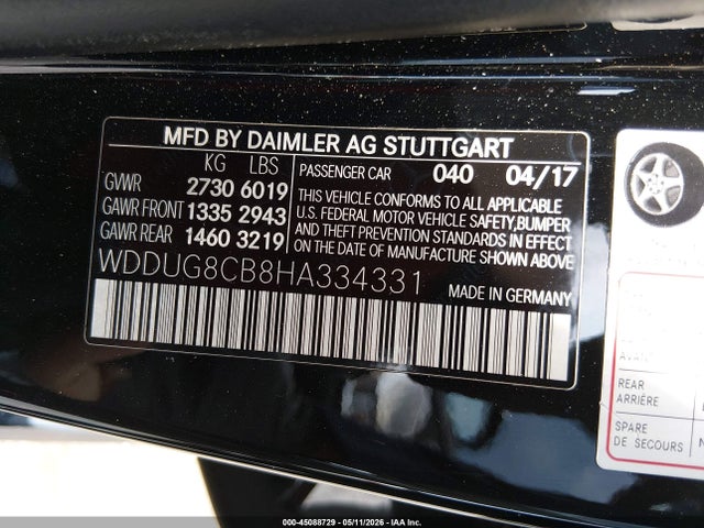 45088729 :رقم المزاد ، WDDUG8CB8HA334331 vin ، 2017 Mercedes-benz S 550 مزاد بيع