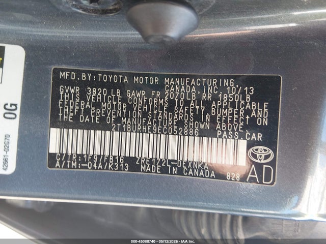 Продаж на аукціоні авто 2014 Toyota Corolla L/le/le Plus/le Premium/s/s Plus/s Premium, vin: 2T1BURHE9EC052886, номер лоту: 45088740