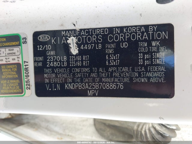 Aukcja sprzedaży 2011 Kia Sportage Lx, vin: KNDPB3A25B7088676, numer aukcji: 45088762