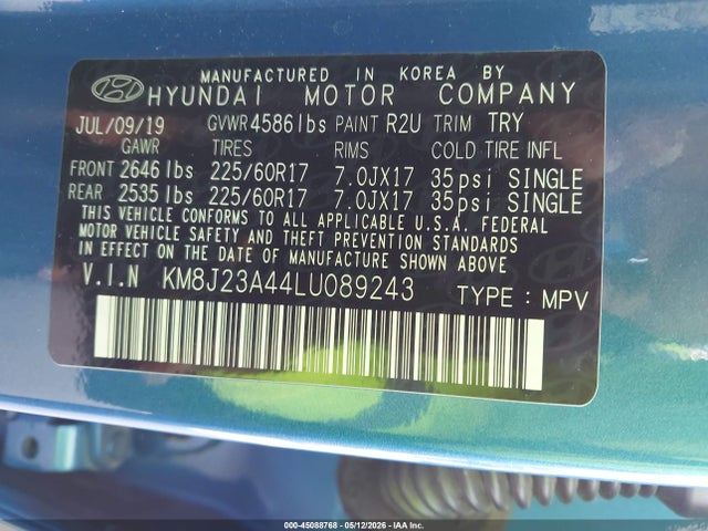 Продаж на аукціоні авто 2020 Hyundai Tucson Se, vin: KM8J23A44LU089243, номер лоту: 45088768