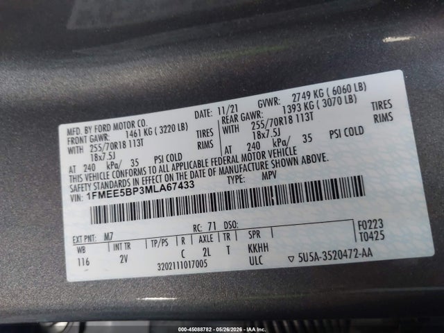 Aukcja sprzedaży 2021 Ford Bronco Outer Banks, vin: 1FMEE5BP3MLA67433, numer aukcji: 45088782