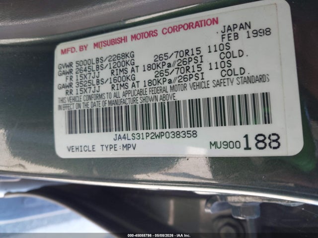 Продаж на аукціоні авто 1998 Mitsubishi Montero Sport Ls, vin: JA4LS31P2WPO38358, номер лоту: 45088798