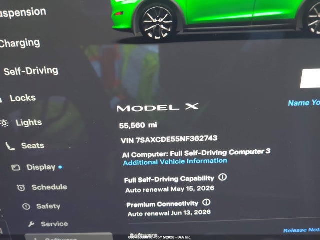 Продажа на аукционе авто 2022 Tesla Model X Dual Motor All-wheel Drive/plaid Tri Motor All-wheel Drive, vin: 7SAXCDE55NF362743, номер лота: 45088810