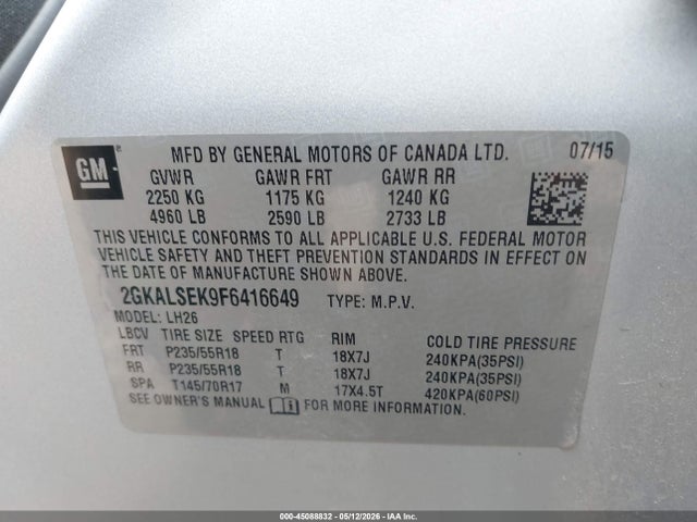Продаж на аукціоні авто 2015 Gmc Terrain Slt-1, vin: 2GKALSEK9F6416649, номер лоту: 45088832