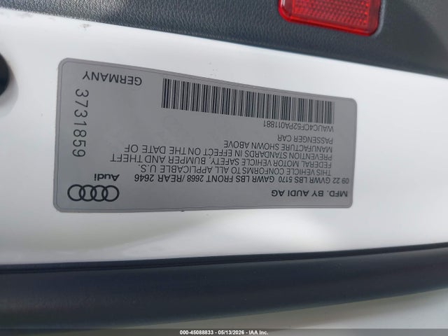 Auction sale of the 2023 Audi S5 Sportback Premium Plus Tfsi Quattro Tiptronic, vin: WAUC4CF52PA011881, lot number: 45088833