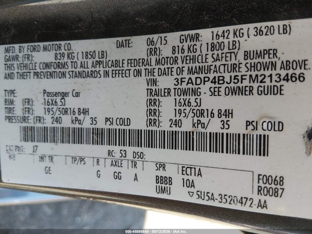 Ford FIESTA SE 2015 3FADP4BJ5FM213466 Image 9