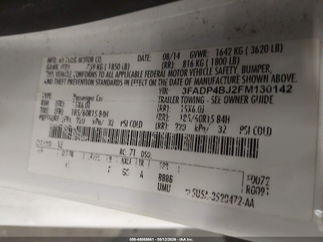 Продажа на аукционе авто 2015 Ford Fiesta Se, vin: 3FADP4BJ2FM130142, номер лота: 45088861