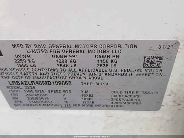 Aukcja sprzedaży 2021 Buick Envision Fwd Preferred, vin: LRBAZLR48MD109868, numer aukcji: 45088886