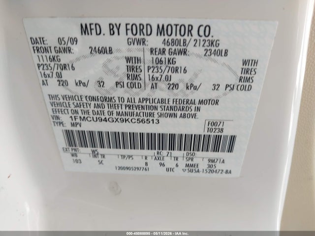 Продаж на аукціоні авто 2009 Ford Escape Limited, vin: 1FMCU94GX9KC56513, номер лоту: 45088895