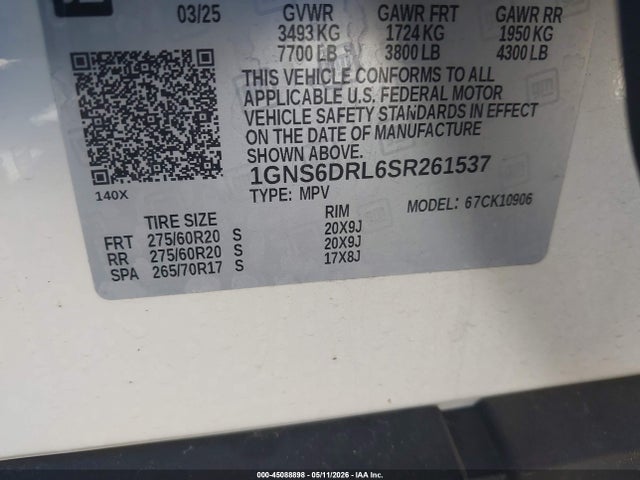 Aukcja sprzedaży 2025 Chevrolet Suburban 4wd Z71, vin: 1GNS6DRL6SR261537, numer aukcji: 45088898