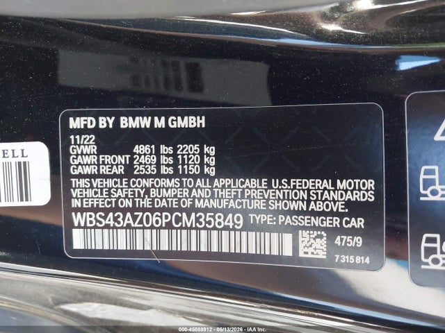 Aukcja sprzedaży 2023 Bmw M4 Competition Xdrive, vin: WBS43AZ06PCM35849, numer aukcji: 45088912