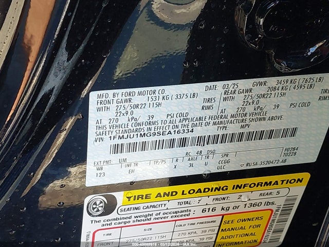 2025 Ford Expedition Platinum მანქანა იყიდება აუქციონზე, vin: 1FMJU1MG9SEA16334, აუქციონის ნომერი: 45088916