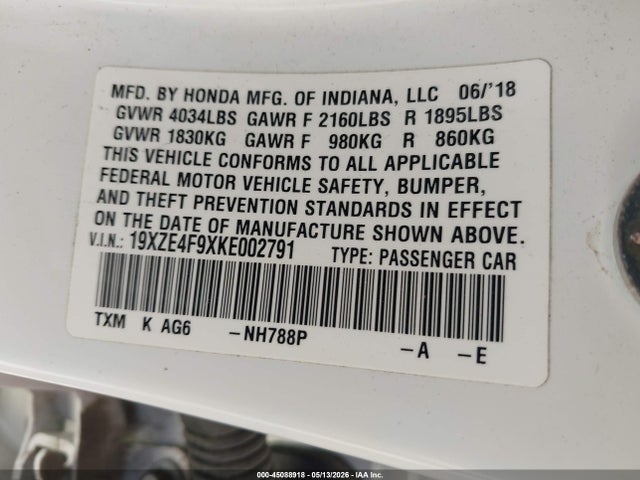 19XZE4F9XKE002791 Honda Insight Touring