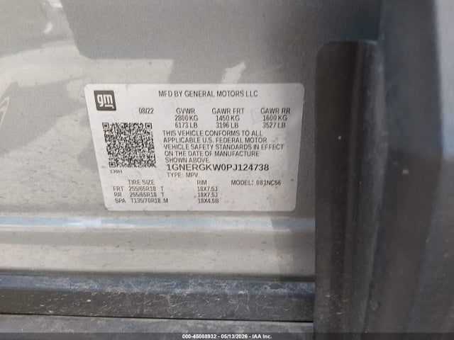 1GNERGKW0PJ124738 Chevrolet Traverse Fwd Lt Cloth