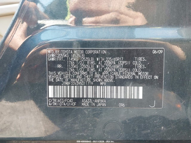 Aukcja sprzedaży 2009 Toyota Rav4, vin: JTMBF33V395011719, numer aukcji: 45088943