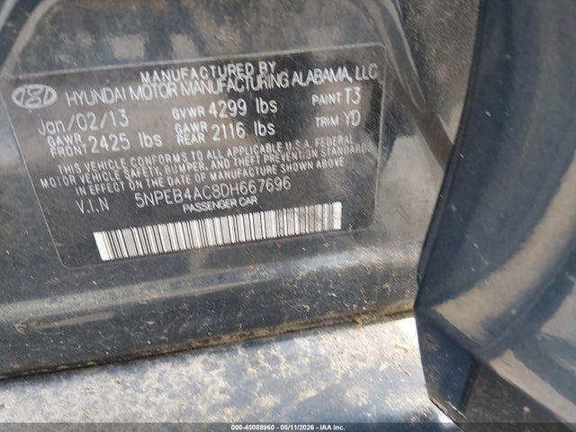 Aukcja sprzedaży 2013 Hyundai Sonata Gls, vin: 5NPEB4AC8DH667696, numer aukcji: 45088960
