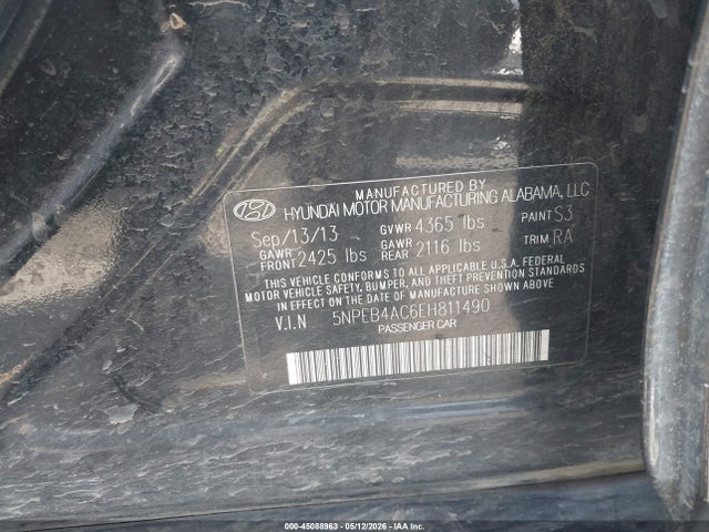 Aukcja sprzedaży 2014 Hyundai Sonata Gls, vin: 5NPEB4AC6EH811490, numer aukcji: 45088963