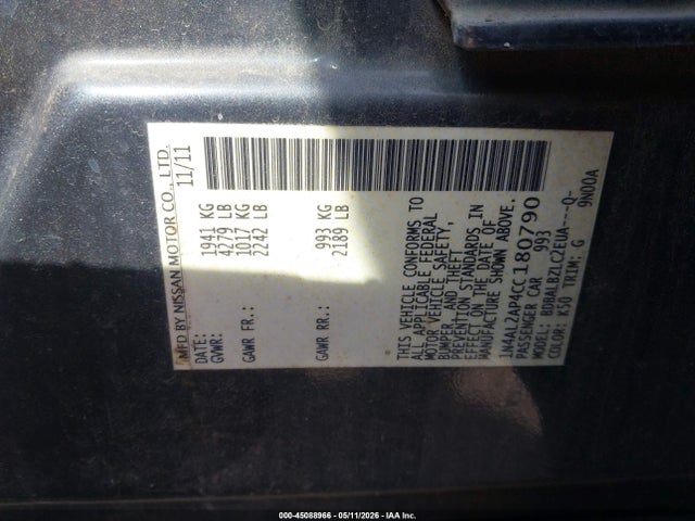 45088966 :رقم المزاد ، 1N4AL2AP4CC180790 vin ، 2012 Nissan Altima 2.5 S مزاد بيع