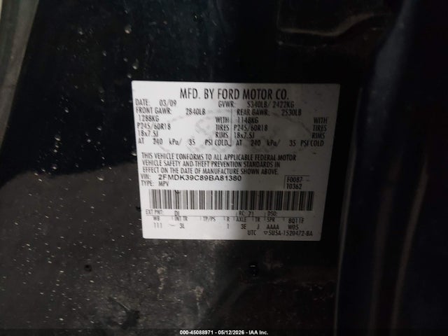 Продаж на аукціоні авто 2009 Ford Edge Limited, vin: 2FMDK39C89BA81380, номер лоту: 45088971